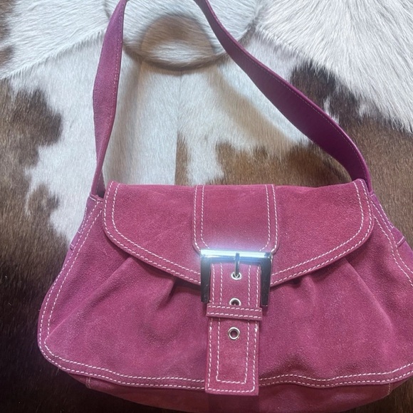 AEROSOLES Pink Suede Clutch with Buckle - Picture 1 of 4